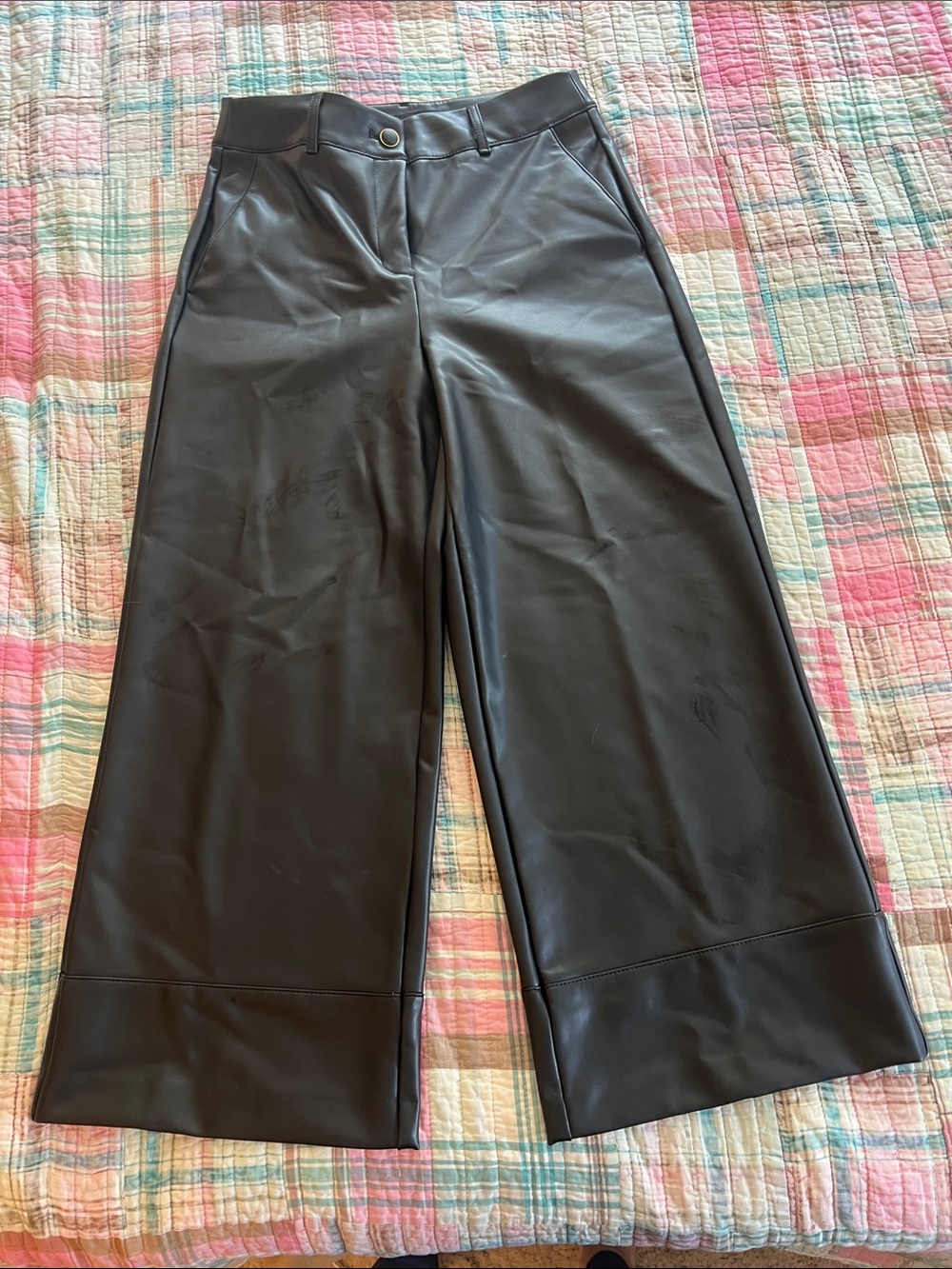 White House Black Market Wide-Leg Faux Leather Pants in Black NEVER WORN